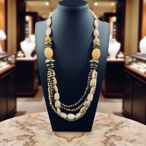 Vintage Multi Strand Beaded Statement Necklace Boho Tribal Layered Jewelry 28"